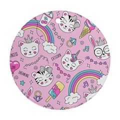 Cute Cat Kitten Cartoon Doodle Seamless Pattern Round Ornament (Two Sides)