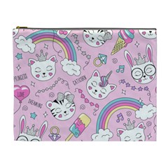 Cute Cat Kitten Cartoon Doodle Seamless Pattern Cosmetic Bag (XL)