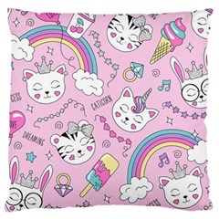 Cute Cat Kitten Cartoon Doodle Seamless Pattern Large Cushion Case (Two Sides)