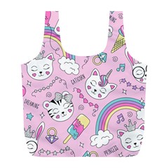 Cute Cat Kitten Cartoon Doodle Seamless Pattern Full Print Recycle Bag (L)