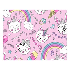 Cute Cat Kitten Cartoon Doodle Seamless Pattern Two Sides Premium Plush Fleece Blanket (Large)