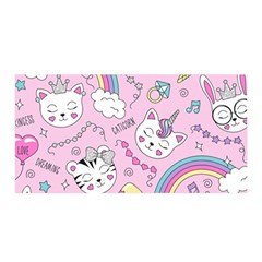 Cute Cat Kitten Cartoon Doodle Seamless Pattern Satin Wrap 35  x 70 