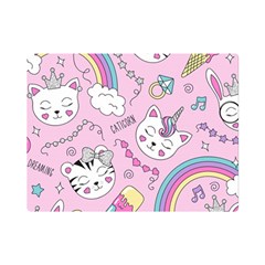 Cute Cat Kitten Cartoon Doodle Seamless Pattern Premium Plush Fleece Blanket (Mini)