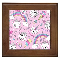Beautiful Cute Animals Pattern Pink Framed Tile