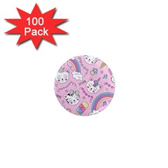 Beautiful Cute Animals Pattern Pink 1  Mini Magnets (100 pack) 