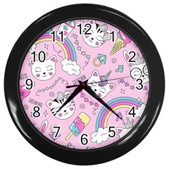 Beautiful Cute Animals Pattern Pink Wall Clock (Black)