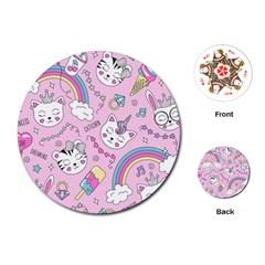 Beautiful Cute Animals Pattern Pink Playing Cards Single Design (Round)