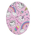 Beautiful Cute Animals Pattern Pink Oval Ornament (Two Sides) Front