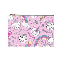 Beautiful Cute Animals Pattern Pink Cosmetic Bag (Large)