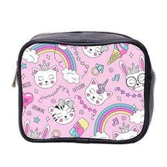 Beautiful Cute Animals Pattern Pink Mini Toiletries Bag (Two Sides)