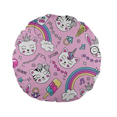 Beautiful Cute Animals Pattern Pink Standard 15  Premium Round Cushions