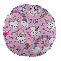 Beautiful Cute Animals Pattern Pink Large 18  Premium Flano Round Cushions