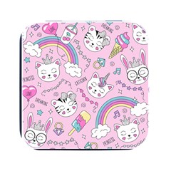 Beautiful Cute Animals Pattern Pink Square Metal Box (Black)