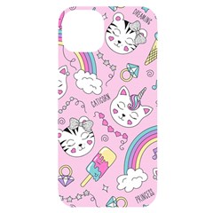 Beautiful Cute Animals Pattern Pink iPhone 14 Plus Black UV Print Case