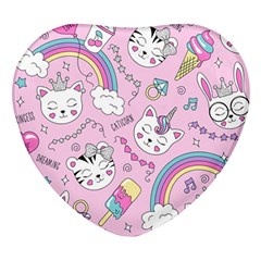 Beautiful Cute Animals Pattern Pink Heart Glass Fridge Magnet (4 pack)