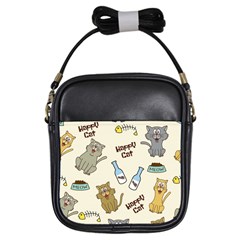 Cute Astronaut Cat With Star Galaxy Elements Seamless Pattern Girls Sling Bag