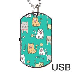 Seamless Pattern Cute Cat Cartoon With Hand Drawn Style Dog Tag Usb Flash (one Side) by Grandong