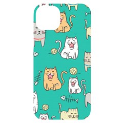 Seamless Pattern Cute Cat Cartoon With Hand Drawn Style Iphone 14 Plus Black Uv Print Case by Grandong