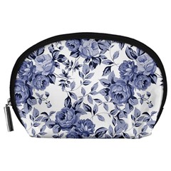 Blue Vintage Background Background With Flowers, Vintage Accessory Pouch (large) by nateshop