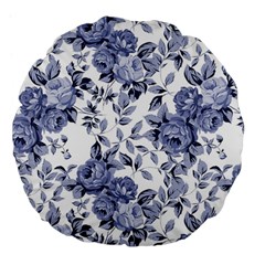 Blue Vintage Background Background With Flowers, Vintage Large 18  Premium Flano Round Cushions