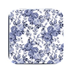 Blue Vintage Background Background With Flowers, Vintage Square Metal Box (black)