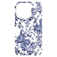 Blue Vintage Background Background With Flowers, Vintage Iphone 14 Pro Black Uv Print Case by nateshop