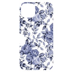 Blue Vintage Background Background With Flowers, Vintage Iphone 14 Plus Black Uv Print Case by nateshop