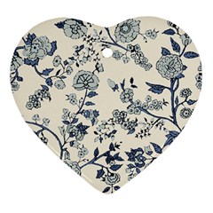 Blue Vintage Background, Blue Roses Patterns, Retro Heart Ornament (two Sides) by nateshop