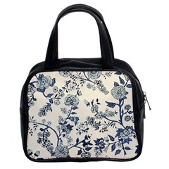 Blue Vintage Background, Blue Roses Patterns, Retro Classic Handbag (two Sides) by nateshop