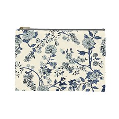 Blue Vintage Background, Blue Roses Patterns, Retro Cosmetic Bag (large) by nateshop