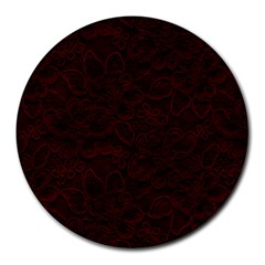 Dark Red Floral Lace, Dark Red, Flowers, Pattern, Romance Round Mousepad