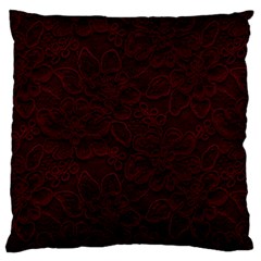 Dark Red Floral Lace, Dark Red, Flowers, Pattern, Romance Large Premium Plush Fleece Cushion Case (Two Sides)