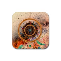 Dreamcatcher, Abstract, Colorful, Colors, Dream, Golden, Vintage Rubber Coaster (Square)