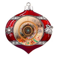 Dreamcatcher, Abstract, Colorful, Colors, Dream, Golden, Vintage Metal Snowflake And Bell Red Ornament by nateshop