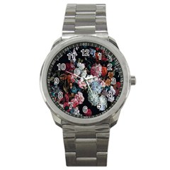 Floral Pattern, Red, Floral Print, E, Dark, Flowers Sport Metal Watch by nateshop