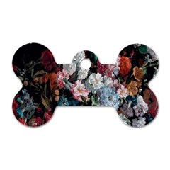 Floral Pattern, Red, Floral Print, E, Dark, Flowers Dog Tag Bone (one Side)