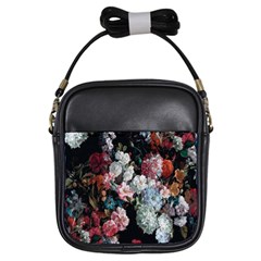 Floral Pattern, Red, Floral Print, E, Dark, Flowers Girls Sling Bag by nateshop