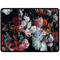 Floral Pattern, Red, Floral Print, E, Dark, Flowers Fleece Blanket (large) by nateshop