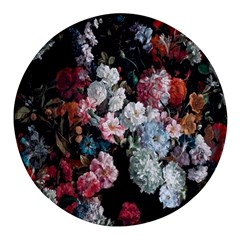 Floral Pattern, Red, Floral Print, E, Dark, Flowers Round Glass Fridge Magnet (4 Pack) by nateshop