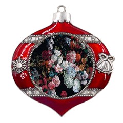 Floral Pattern, Red, Floral Print, E, Dark, Flowers Metal Snowflake And Bell Red Ornament by nateshop