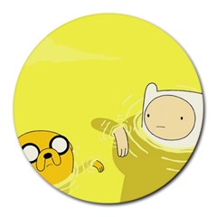 Adventure Time Jake The Dog Finn The Human Artwork Yellow Round Mousepad by Sarkoni