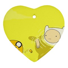 Adventure Time Jake The Dog Finn The Human Artwork Yellow Heart Ornament (two Sides)