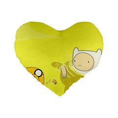 Adventure Time Jake The Dog Finn The Human Artwork Yellow Standard 16  Premium Heart Shape Cushions by Sarkoni