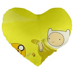 Adventure Time Jake The Dog Finn The Human Artwork Yellow Large 19  Premium Heart Shape Cushions by Sarkoni