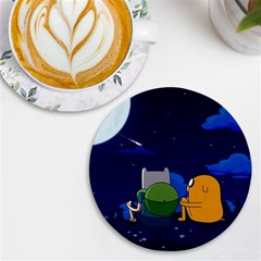 Adventure Time Jake And Finn Night Uv Print Round Tile Coaster by Sarkoni