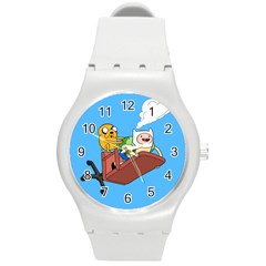 Cartoon Adventure Time Jake And Finn Round Plastic Sport Watch (m)