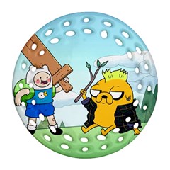 Adventure Time Finn And Jake Cartoon Network Parody Round Filigree Ornament (two Sides)