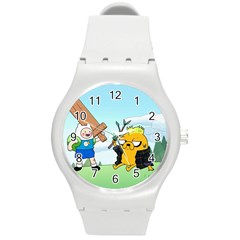 Adventure Time Finn And Jake Cartoon Network Parody Round Plastic Sport Watch (m)