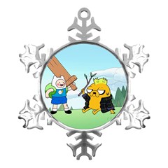 Adventure Time Finn And Jake Cartoon Network Parody Metal Small Snowflake Ornament by Sarkoni