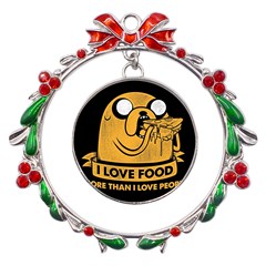 Adventure Time Jake  I Love Food Metal X mas Wreath Ribbon Ornament